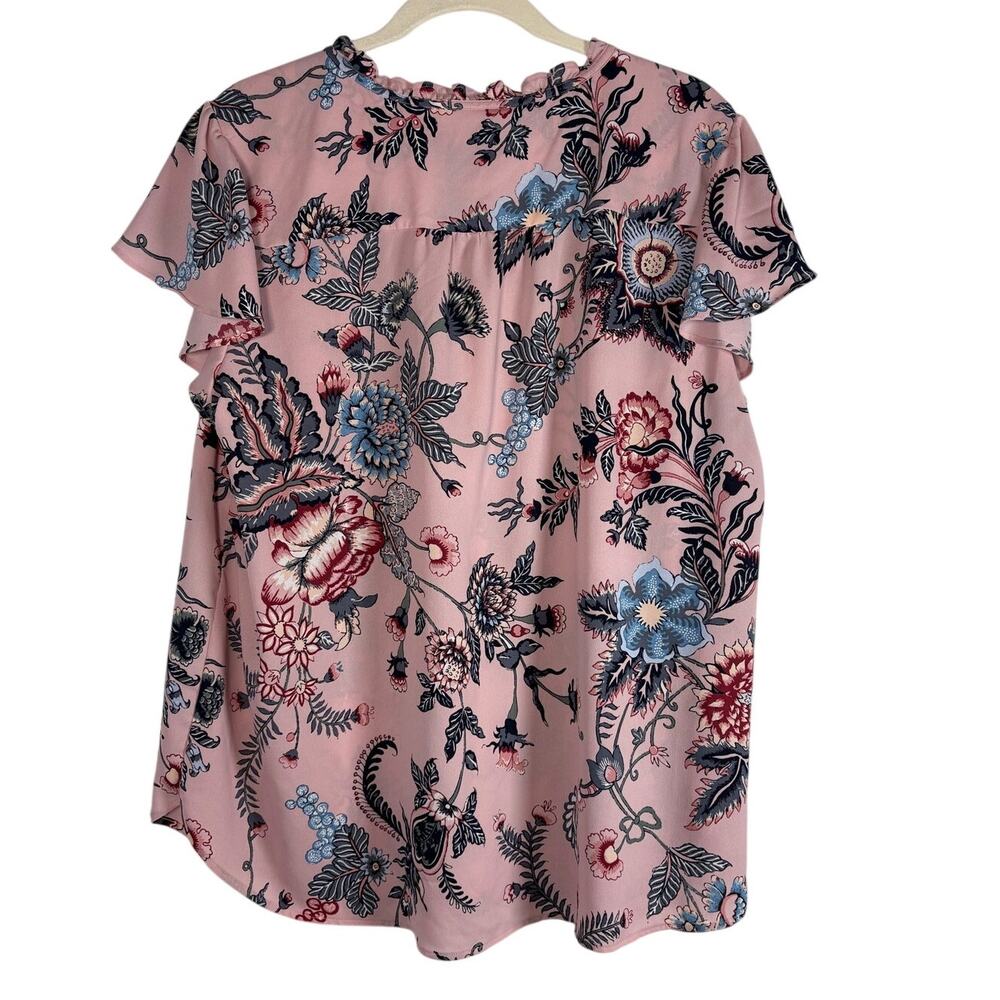 LOFT Pink Floral Ruffle Flutter Sleeve Blouse Top Romantic Whimsygoth Size 18